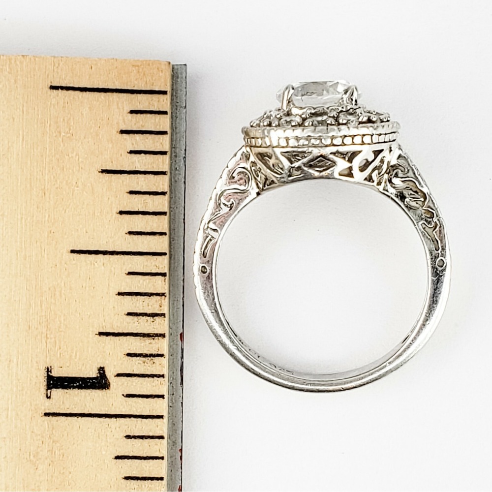 Sterling Silver 925 and Clear CZs Cocktail Ring Halo Setting Size 5 Signed - Picture 8 of 9